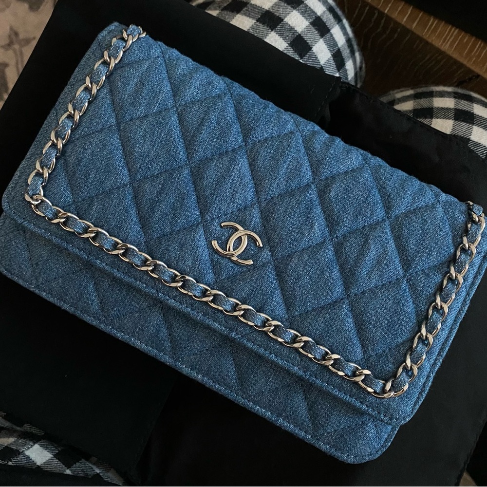 CHANEL O-MINI BAG DENIM WITH WHITE METAL HARDWARE